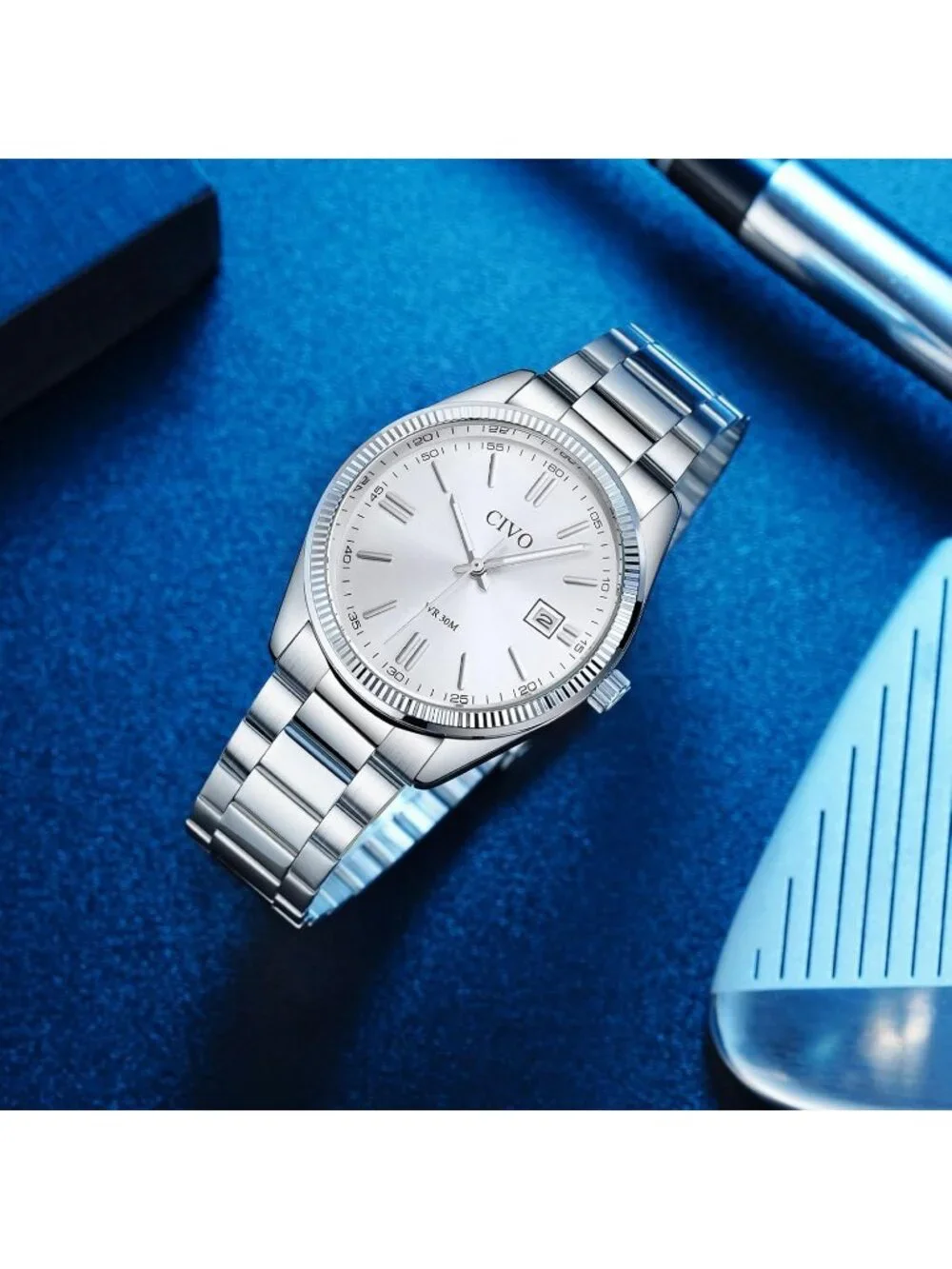 Men's Silver Analog Quartz Skeleton Stainless Steel Round Casual Wrist Watch